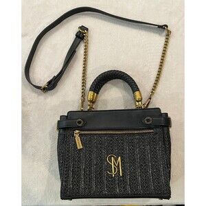 Steve Madden Bhaymann Woven Black Raffia Crossbody Bag Purse Mini Tote